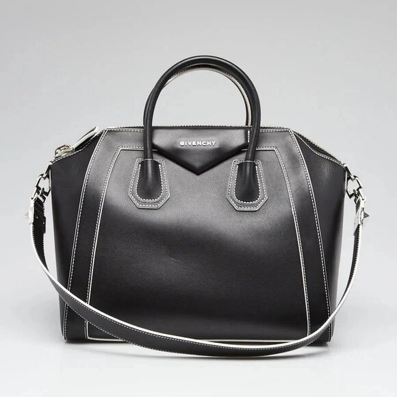 Givenchy Black Calfskin Leather Contrast Stitch Medium Antigona Bag - Picture 1 of 12